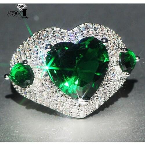 New YaYI Fine Jewelry Top Quality Princess Cut Gemstone Turquoise 300pcs+ Zirconia Silver Color Wedding Couples Copper Rings