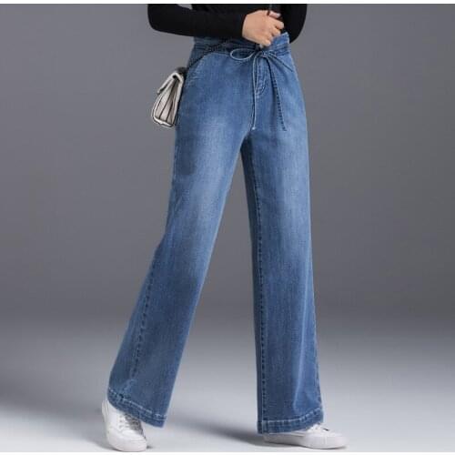 2021 Spring And Autumn New Womens Jeans Korean Version Thin Lace Loose Straight Pants Large Wide Leg