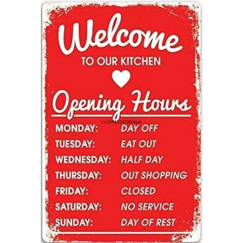 Nobrand New Metal tin Sign red Welcome to Our Kitchen Home Kitchen bar Club Wall Decoration Signs 12x8inch