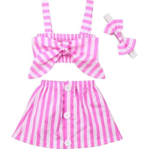 Toddler Kids Baby Girls Clothes Sleeveless Crop Top Strap Tops Vest +Stripe Skirt Casual Outfits Set Kids Children Summer 2019