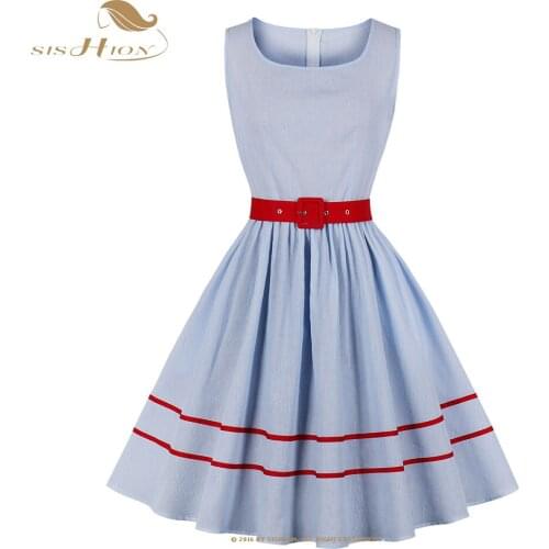 Cotton Casual Dress for Women 2021 VD2059 Sleeveless Robe Femme Light Blue Striped Sexy Vintage Summer Dresses Vestidos