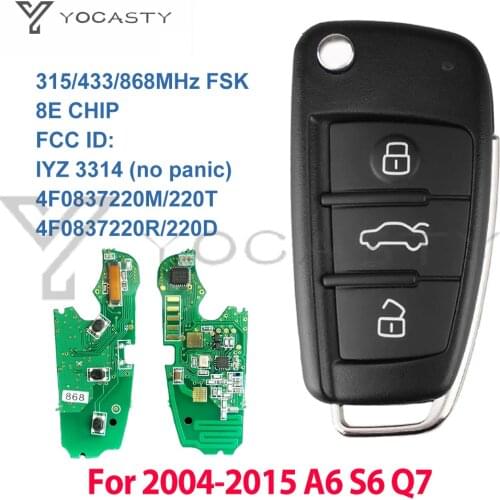 YOCASTY 3 Buttons Remote Fob Flip Key 8E Chip 315 434 868 MHZ For 2006 -2015 A6 Q7 S6 IYZ 3314 4F0837220R 4F0837220M 4F0837220T