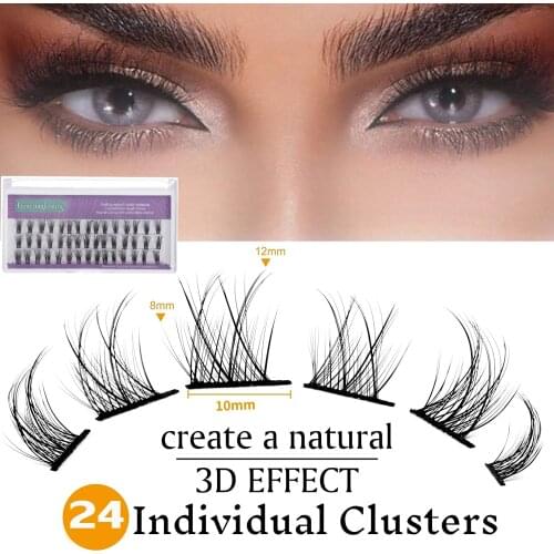 24 Clusters Lashes Volume Natural Lashes Kit Handmade Curl Lashes False Eyelashes Faux Mink Eyelash Extension Eye Makeup Tools
