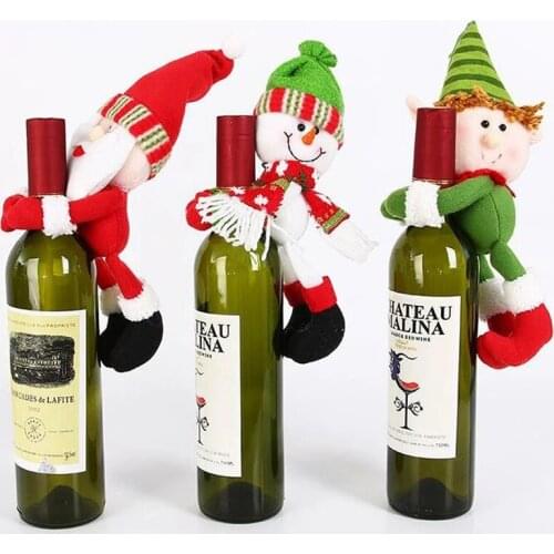 3pcs / lot Christmas Accessories Wine Bottle Cover Cute Santa Claus Doll Snowman Red Wine Party Ornament for Festive Supplies
