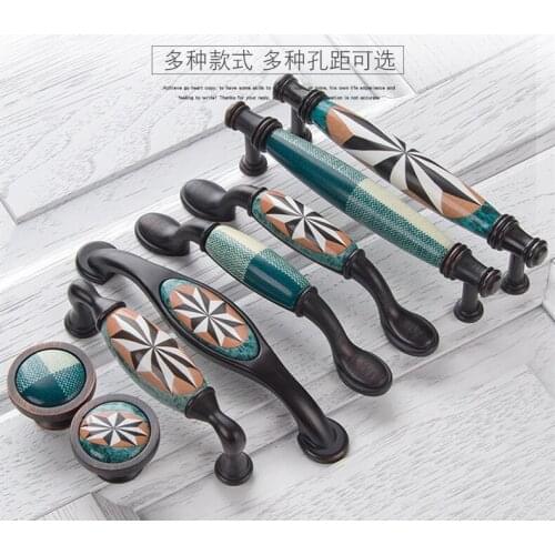Quality Door Pull Handle Zinc Alloy Ceramics Mosaic for Drawer Cupboard Wardrobe Cabinet Closet Knob Nordic Vintage 96mm 128mm