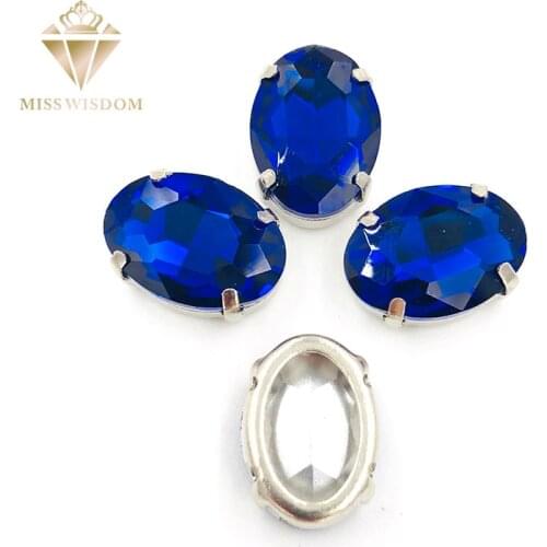 10X14mm/13X18mm Royal blue Oval Copper claws hollow thick bottom high quality glass crystal Sew on rhinestones DIY accessories