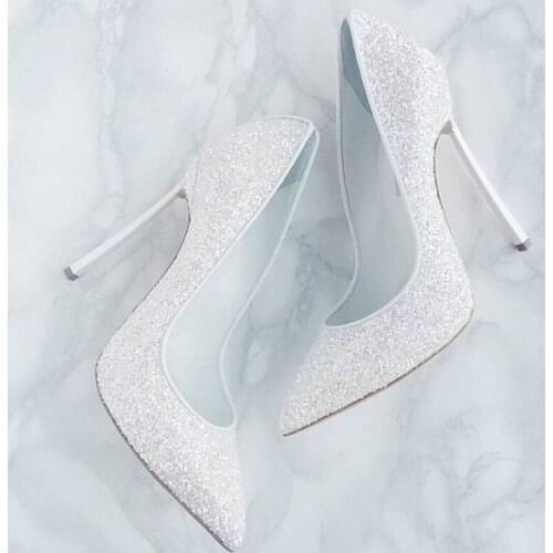 Bridal wedding shoes 2020 new crystal sequins pointed stilettos sexy shallow mouth large size custom womens single shoes