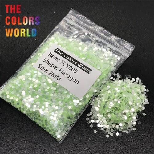 TCY005 Shinning Silver Light Green Color Hexagon Shape Nail Glitter Nail Art Decoration Nail Gel Body Glitter Makeup Henna DIY