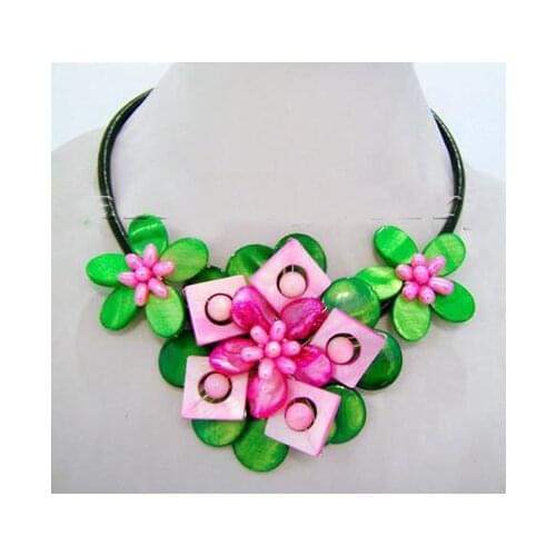 Unique Pearls jewellery Store Shell Real Freshwater Pearl Flower Black Rope Leather Nekclace Fine Jewelry Women Gift 2020FN2044