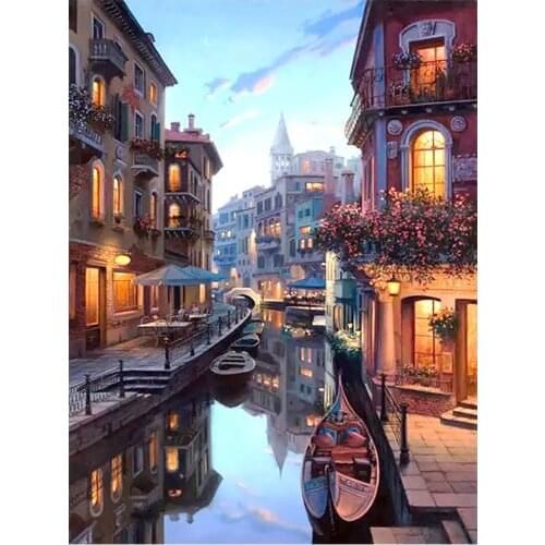 Watery City House Scenic Diamond Painting Round Full Drill Nouveaute DIY Mosaic Embroidery 5D Cross Stitch Home Decor Gifts