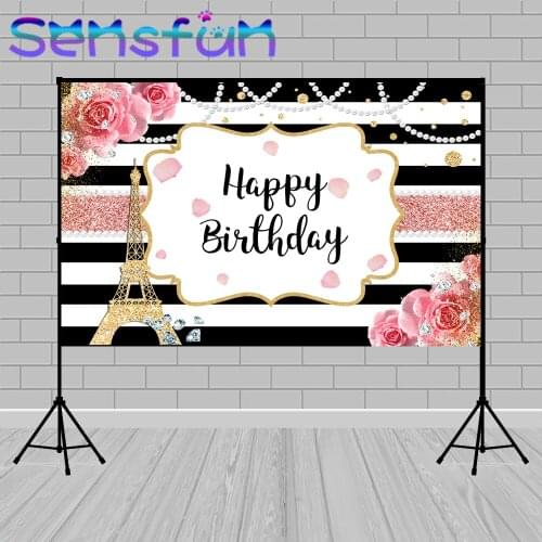 Photo Background Kids Birthday Photozone Vinyl Photocall Black and White Stripes Paris Towel Flower Backdrop Photo Studio