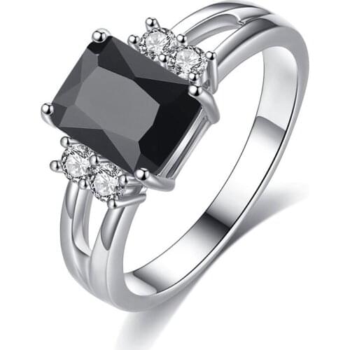 2021 Simple Classic Black Cubic Square Zirconia Crystal Ring for Women Party Wedding Rings Jewelry Accessories Size 5-11