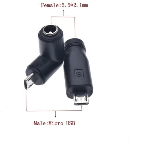 10Pcs 5V DC 5.5 x 2.1 mm Power Jack 5.5mm *2.1mm to Micro USB 2.0 DC Power Connector Adapter DC to USB 5P Male