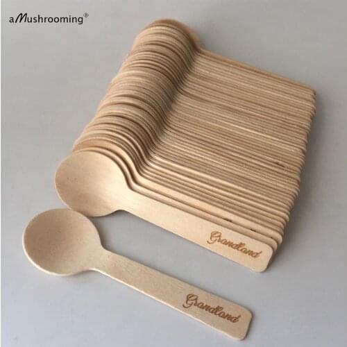 Personalized mini wooden tea spoons disposable dessert cake ice cream tasting spoons birthday bachelorette wedding vintage spoon