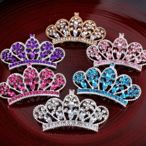 30pcs/lot Bling Crystal Crown Buttons For Tiara Headbands Princess Rhinestone Button Embellishment For Hair Accessory Wholesale