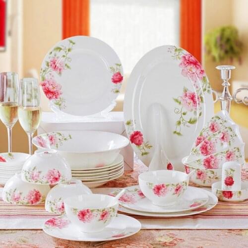 58 Heads Bone china tableware ceramics Dinner Dish taste dish rice bowl Dinnerware Sets Marriage and housewarming gifts