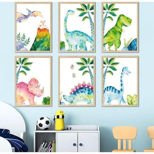 Watercolor Dinosaur Pterodactyl Triceratops Wall Art Canvas Painting Nordic Posters And Prints Wall Pictures Children Room Decor