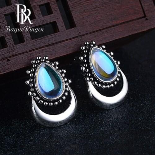 Begua Ringen Top Brand Water Drop Design Created Moonstone Stud Earrings for Women Real Silver 925 Jewelry Earrings Girls Gifts