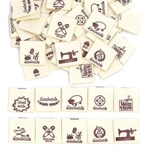 50pcs Cotton Woven Labels Handmade Tags Clothes Garment Label For Hat/Basket/Socks/Scarf Hand Made Sew Fold Tags DIY Gifts
