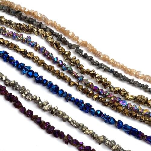 Natural Stone Loose Beads Color Plating Chalcopyrite Gravel Shape for Jewelry Making Necklace Accessories Gifts for Women