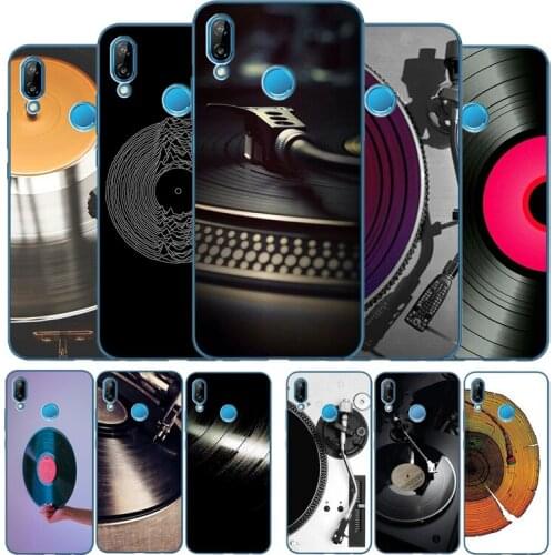Black Vinyl Record Player case For Huawei P9 P10 P20 P30 P40 P smart Lite Plus Pro cases Y5 Y6 Y7 2017 2018 nova 3i soft Cover