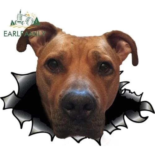 EARLFAMILY 13cm x 10.5cm 3D Car Sticker American Staffordshire Terrier Torn Metal Decal Car Styling Pet Dog Decals
