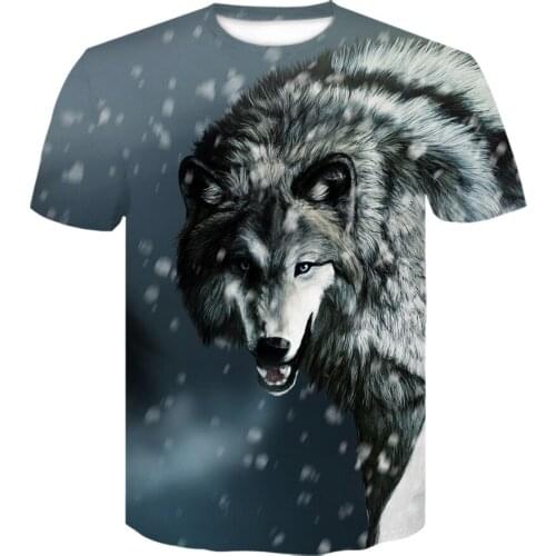 Summer T shirt Men Streetwear Round Neck Short Sleeve black Tees Tops Funny Animal Male tshirt Casual Wolf 3D Print t shirt