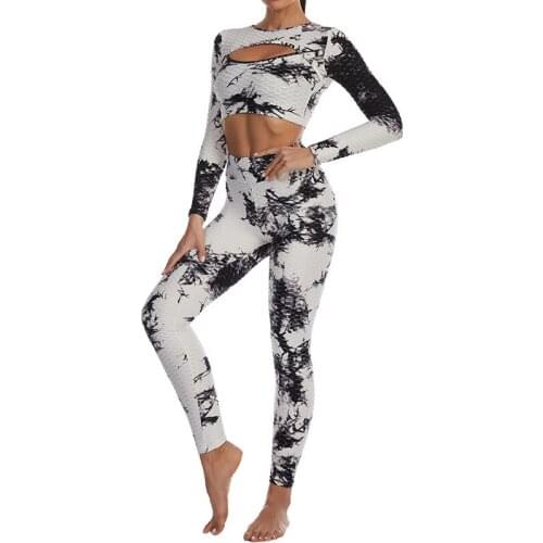 2021 Yoga Set Seamless Women Gym Sport Suit 2pcs Bubble Hips Sports Fitness Running High Waist Yuga Pants Women Lifting Exercise