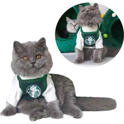 Pet Cat Cosplay Coffee Shop Assistant Cat Halloween Costume Fancy Dress Cat Scraf Bandana Costumes for Halloween Clothing Cat