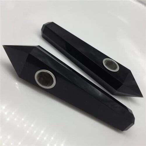 Natural obsidian Smoking pipes Black tourmaline Stone Quartz Healing crystal Wand Meditation Obelisk+1brush+3filters