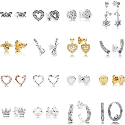 NEW 2021 100% 925 Sterling Silver Dragonfly Bee Crown Earring Women Fit DIY Original Bracelet Fshion Jewelry Gift