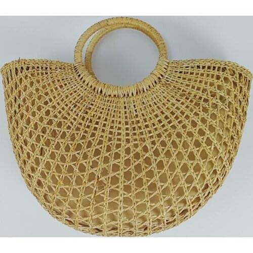 Yellow grass hollow woven bag rattan woven moon-shaped cosmetic bag