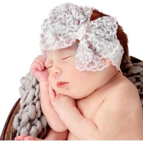 1 Pieces Baby Girl Headband Infant Hair Accessories Lace Bows Newborn Headwrap Toddler Bandage Crystal Headwear Flower Cloth
