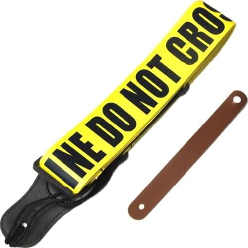 Guitar Strap Yellow "POLICE LINE DO NOT CROSS" + 1 Brown Leather Guitar Head Stock Strap Tie