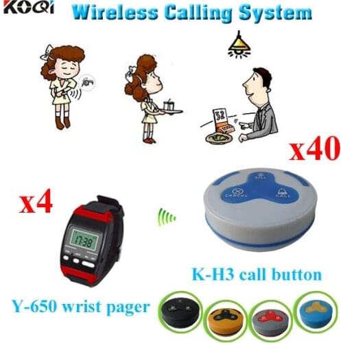 Restaurant table call system with wholesales price 433.923Mhz 4 wrist watch pager + 40 call bell system