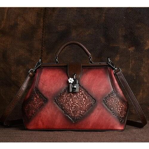 Retro Embossing Luxury Handbags Women Bags Designer 2021 New Handmade Large Capacity Cowhide Female Shoulder&Crossbody Bags