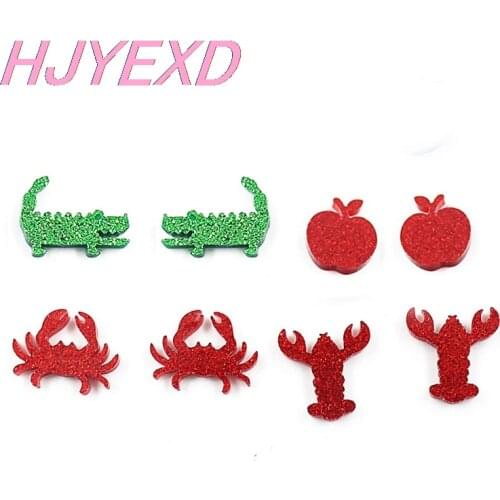 20pcs/lot) 14/16mm Giltter Acrylic Crocodile Stud Earring (no Stud back) Laser Cutout Lobsters Crab Apple For Stud Earring