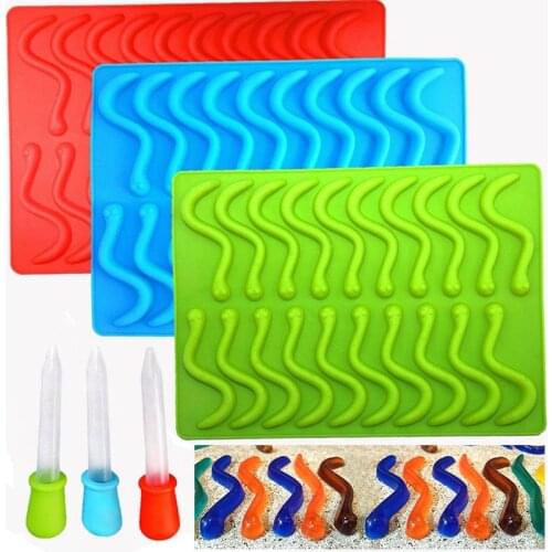 20 /53 Cavity Silicone Chocolate Mold Baking Cake Tools Gummy Snake Worms Bear Sugar Candy Jelly Molds Ice Tube Tray Mold