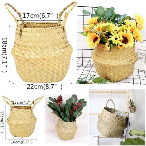 Foldable Storage Basket Hanging Flower Basket Handmade Seagrass Wicker Basket Dirty Laundry Basket For Home Decor Rattan Basket
