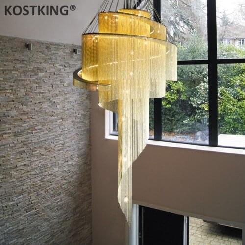 Spiral design modern chandelier aluminum lighting gold silver LED liiving room lamp,long staircase light fixtures