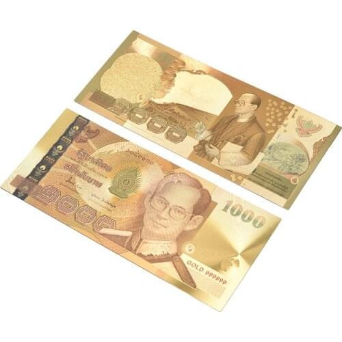 Thailand Banknote 1000 Baht In 24k Gold Paper Money Plastic Frame Collection