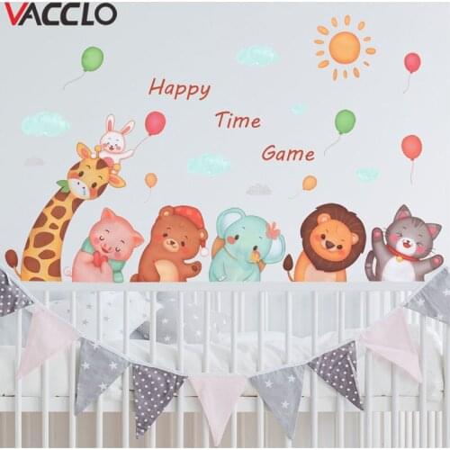 Vacclo Cartoon Giraffe Little Lion Animal Happy Time Wall Stickers for Kids Room Children Room Cute Wall Decorative Stickers