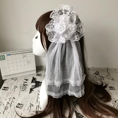 Free shipping lolita lace rose net women hairbands girls headbands ladys headwear hair accessories headwrap