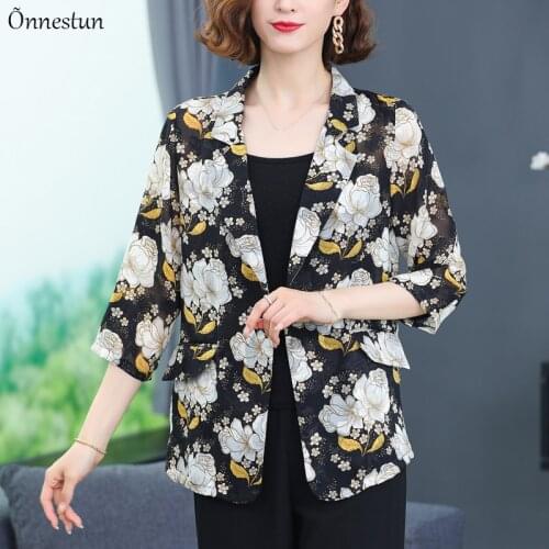 Floral Print Blazer Woman Half Sleeve Womens Jackets Spring 2021 Woman Cloth Casual Slim Elegant Female Jacket