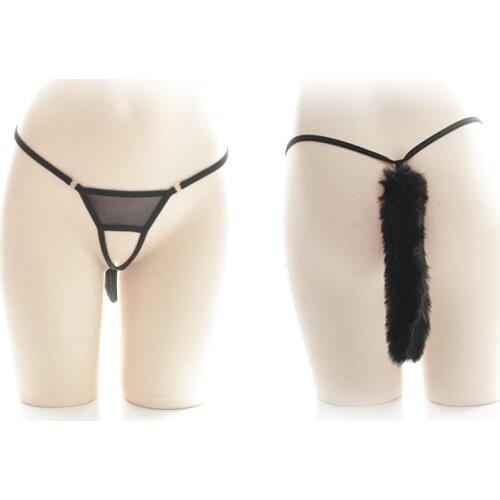 Women Japanese Erotic Costume Sexy Underwear Panty With Tail Low Waist Fox Cat Girl Props Headband Detachable Tail Lingerie