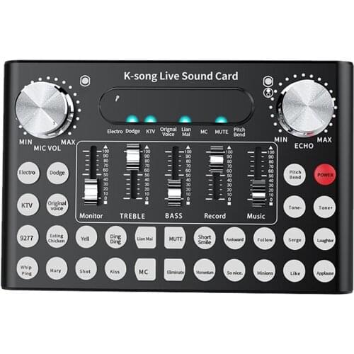 F9 Live Broadcast 18 Sound Effects Stereo Audio Sound Card with Intelligent Voice-activated LED Lights for Phone Laptop Computer