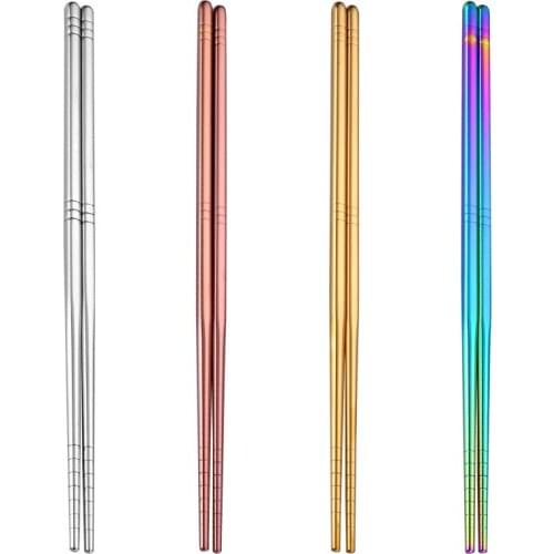 1 Pair Stainless Steel Chopsticks Metal Chop Sticks Tableware Silver Gold Multicolor Wedding Party Festival Supplies