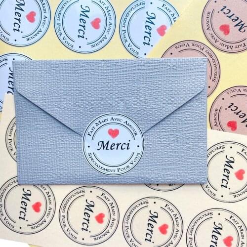 100pcs Kraft Paper Heart DIY Spanish MERCI Thanks Sticker Birthday Card Bakery Bread Tags For Envelopes Gifts Scrapbook 3.5cm