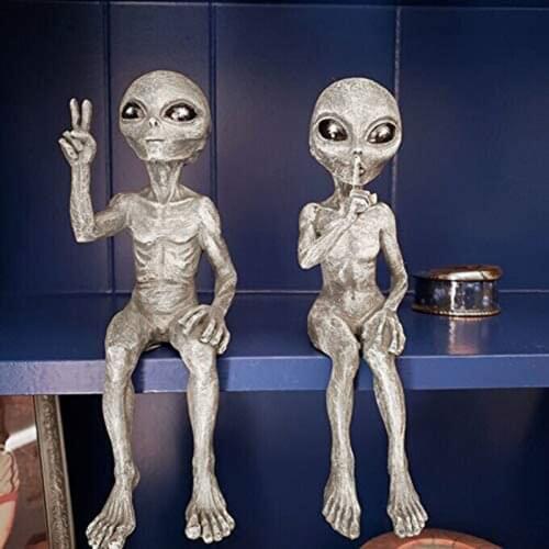 2pc Mr. Bones Skeleton Space Alien Statue Martians Decompression Gifts Skull Model Body Figure Toy Garden Figurine Set Ornaments