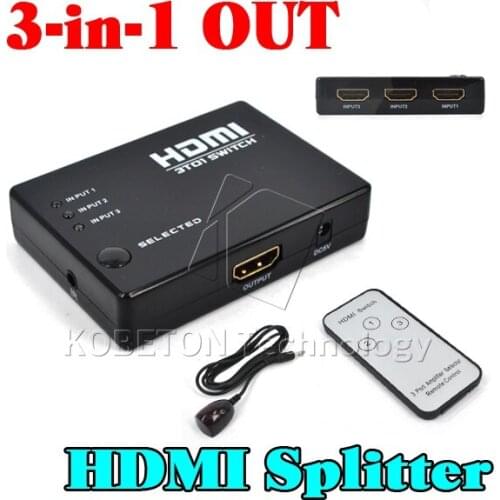 3 Port 1080P Video Switch Switcher Splitter with IR Remote Receiver Cable For HDTV PS3 DVD for Xbox